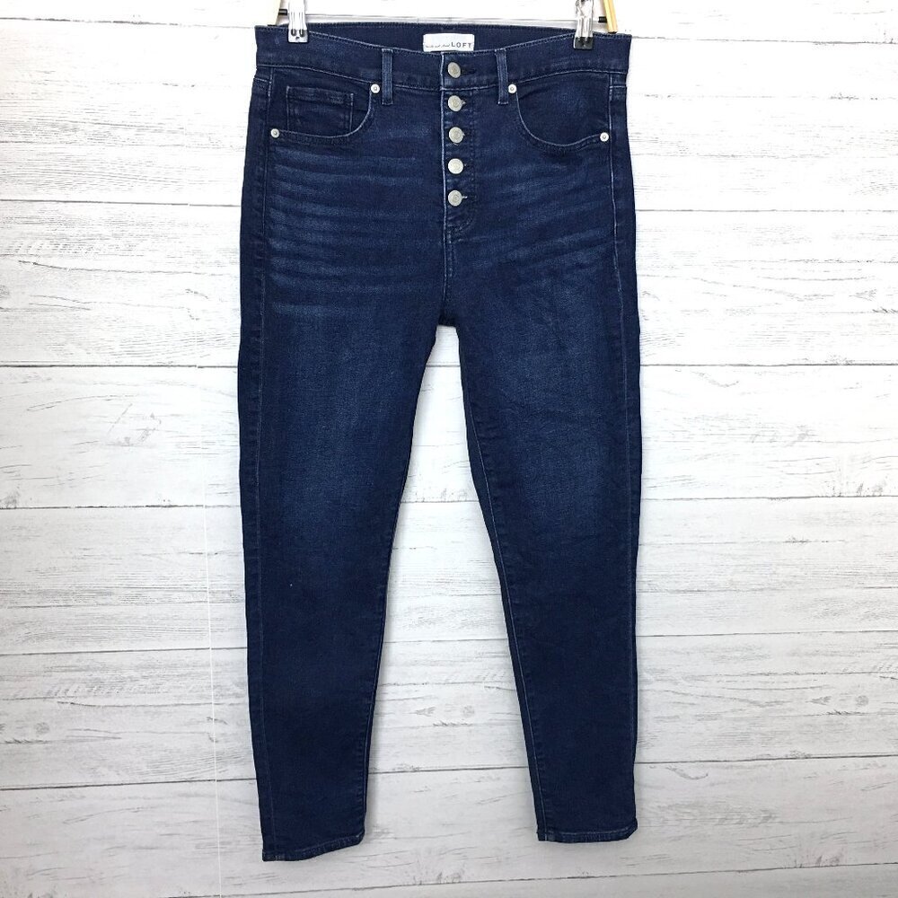 LOFT Women's Jeans The Skinny Button Fly Stretch Dark Wash size 8 length 28"